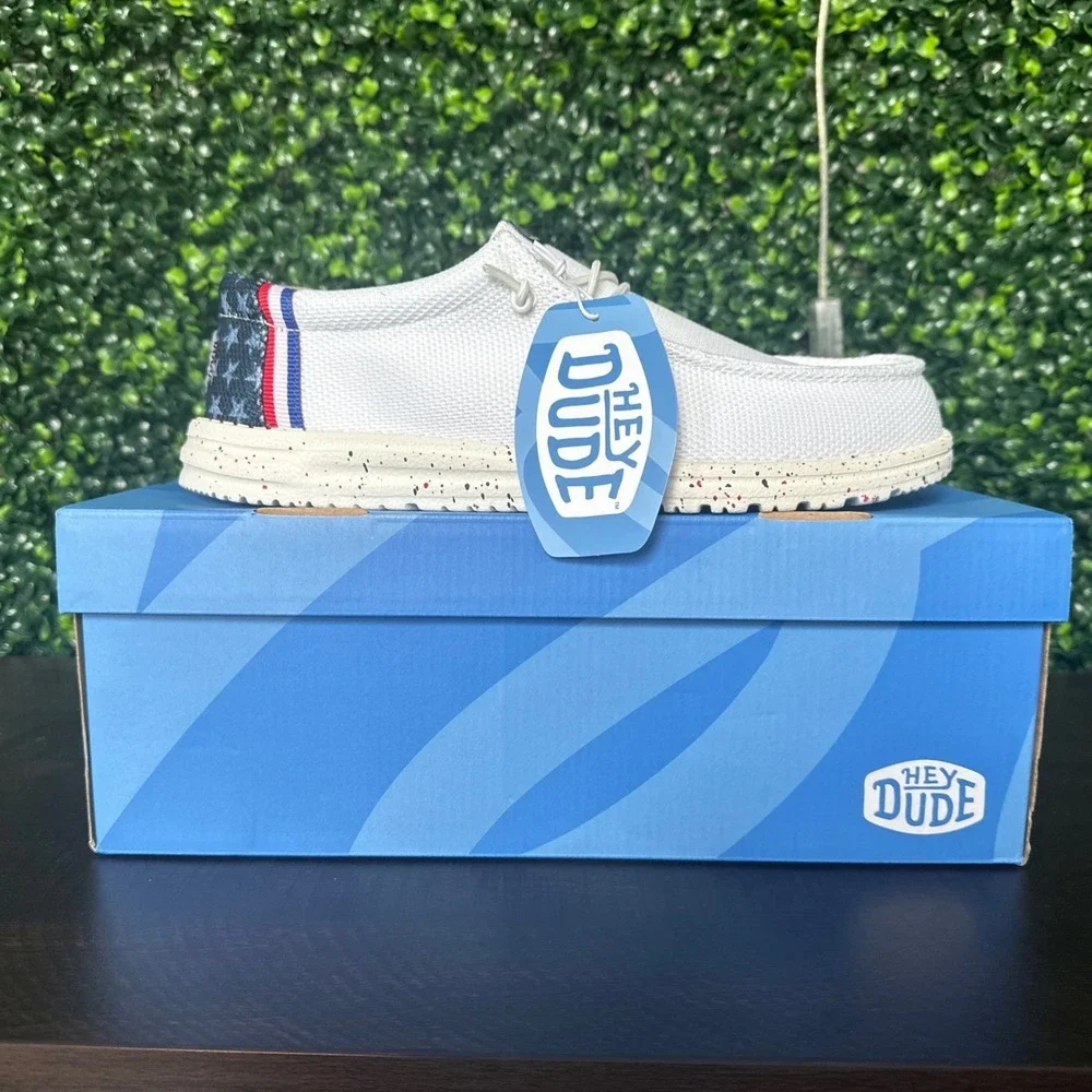 Hey Dude Wally Americana Mesh White/Multi Shoe Men's 11 Patriotic 45427-94S NIB